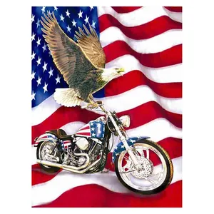 Bendera Amerika terbang elang botak di sepeda motor 5d lukisan berlian dekoratif seni dinding berlian bulat atau berlian persegi
