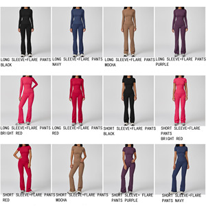 GH 2025 hợp thời trang Thiết kế phụ nữ trưởng thành phòng tập thể dục tập thể dục tập thể dục quần áo rộng chân yoga quần phù hợp với tay áo ngắn Áo sơ mi YoGa Bộ - Product Image 2