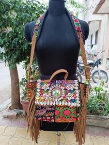 Premium Quality Assorted Banjara Embroidery Patchwork Handmade Fringe Sling Bag for Daily Use Available At Best Price - Product Image 6