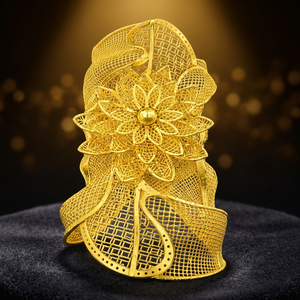 Wholesale Fashion Dubai Design Arabic <b>Bridal</b> Kada 14K18K24K Gold Plated Wide Kada Intricate Floral Openwork Turkish Kada Jewelry - Product Image 4