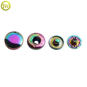 Metal Button For Garment High Quality Garment Accessories Rainbow Round 4 Part Spring Metal Snap Button For Clothes