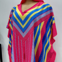 Robe longue caftan africain fluide à rayures et col orné de strass, grande taille, pour la détente quotidienne et les fêtes – Vente en gros OEM