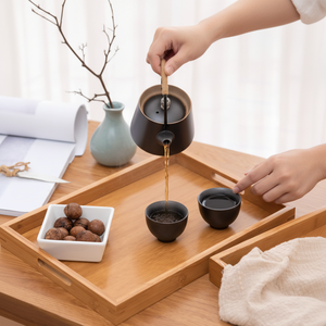 Solid Coffee Kitchen Trays <b>Set</b> Reusable Wooden <b>Serving</b> Tray With Handles - Product Image 2