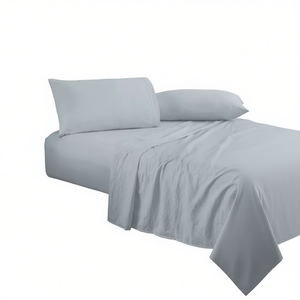 Ensemble de draps ajustés Viasoft, bleu, coton lavé, usage domestique, toutes saisons, style uni, qualité A, adulte - Product Image 1