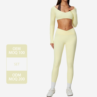 Ensemble 2 pièces TZ2588-7 pour femme : Crop top à manches longues et leggings de yoga taille haute extensibles pour la gym et le fitness