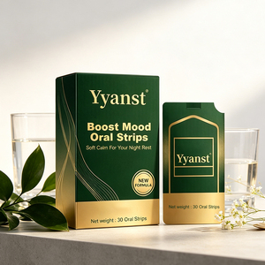 Bandes de film orales dissolvables à base de plantes, 30 pièces, dégradé vert-or, boîte en papier, OEM, marque privée, vente en gros - Product Image 4
