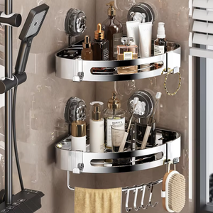 Étagère de salle de bain chromée à fixer au coin avec ventouses, amovible pour le nettoyage et la réutilisation, design à un seul niveau pour gagner de la place - Product Image 2