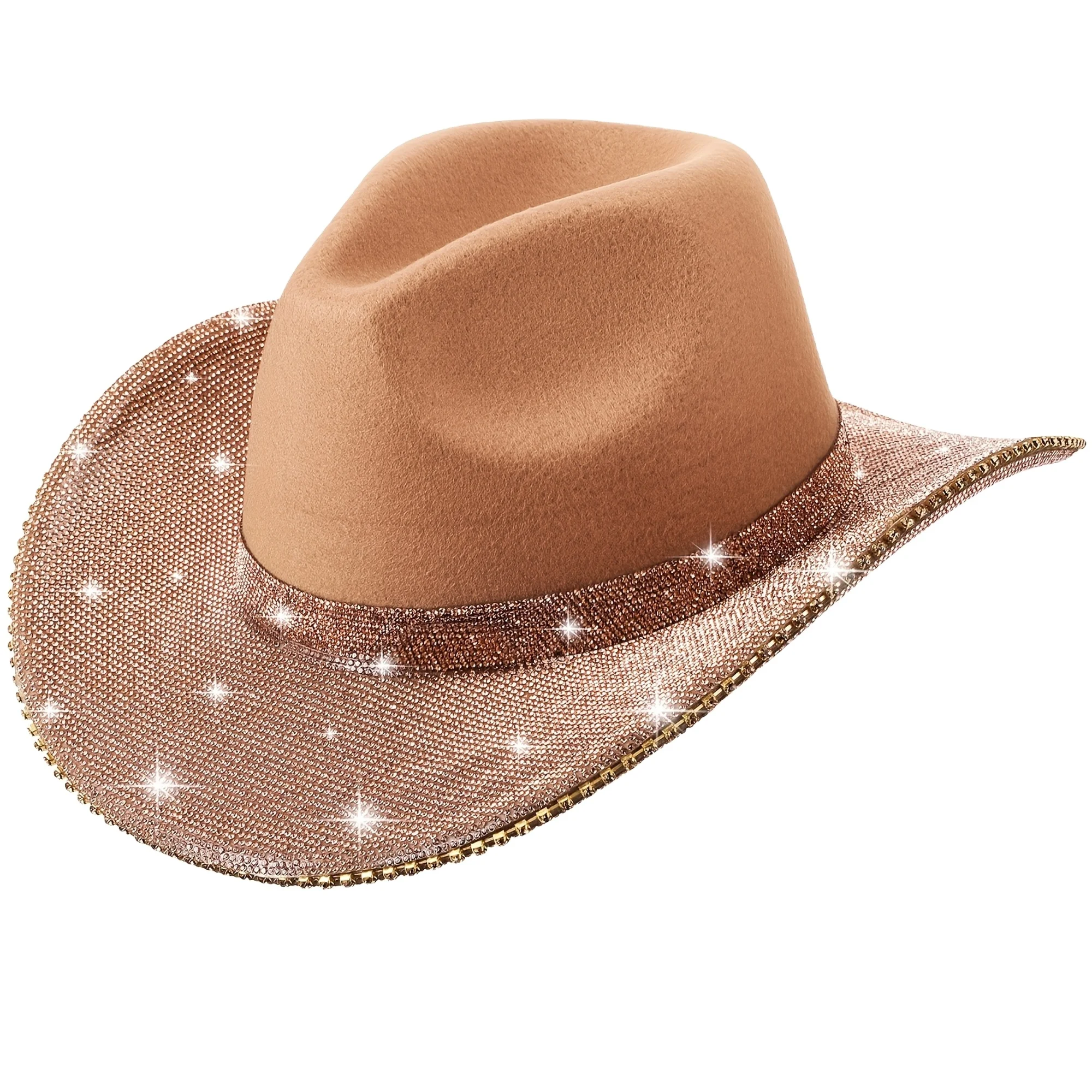 Hercicy Rhinestone Cowgirl Hat With Diamond Fringe Bling 
