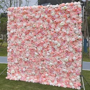 2023 Alta qualidade 3D 5d Artificial branco rolo rosa tecido de pano fundo fundo 8ft x 8ft decoração painéis casamento flor parede