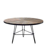 Table à manger ronde en bois massif de style vintage de luxe français AY-715, éco-responsable et durable, avec pieds en métal