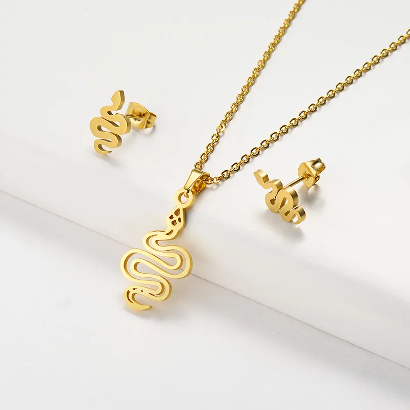 BAOYAN Fashion Jewelry Cheap Bulk Wholesale 18K Gold Plated Snake Stainless Steel Jewelry Sets, Stainless Steel Jewelry For Wome
