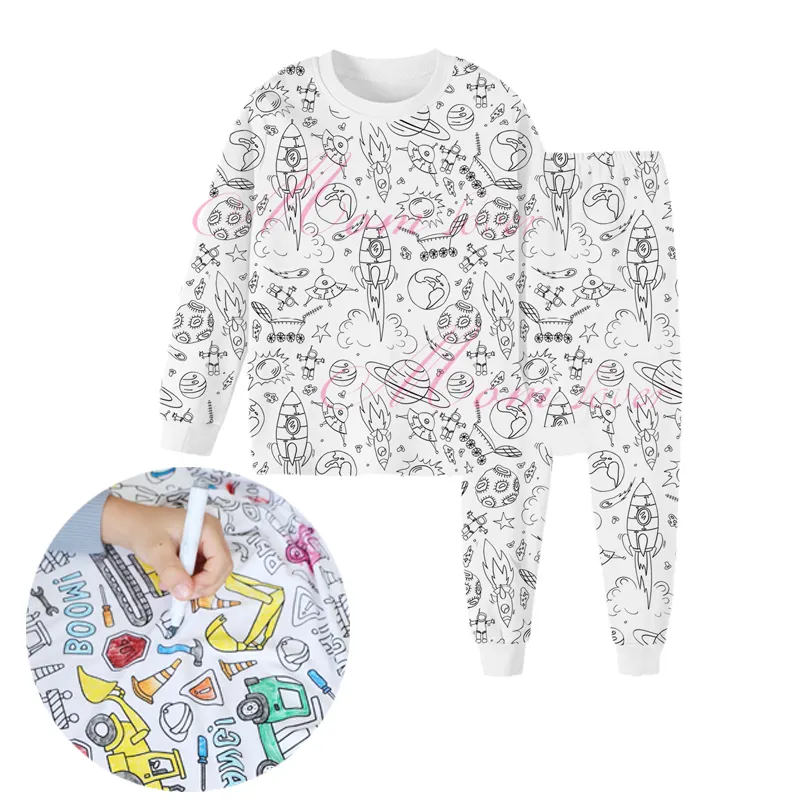 Groothandel Pyjama Kids Kleding Sets Meisjes Jongens Kleding Prinses Patroon Voor 3-8 Jaar Oude Kleuring Pyjama Voor Kind Met Stiften