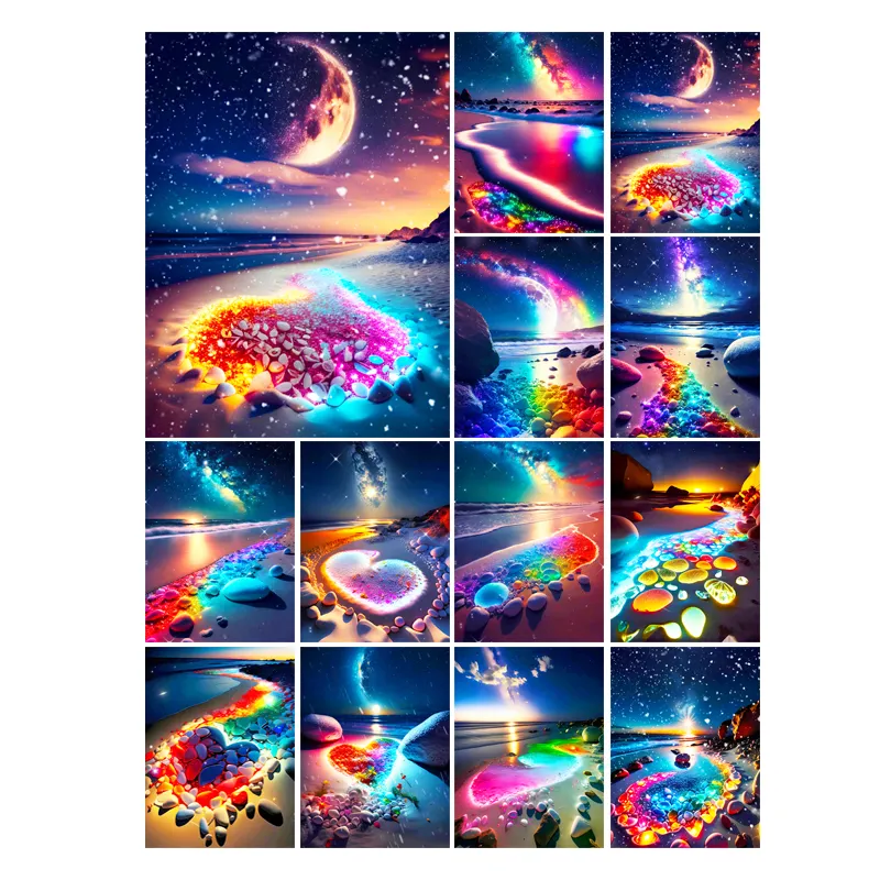 Diamante Mosaico Fantasia Colorido Pedra Praia Paisagem DIY 5D Diamante Pintura Venda Conjunto Completo Rhinestone Imagem Cross Stitch Kits