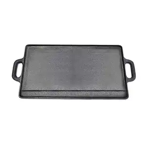 BBQ Double-sided Grill Pan Non-stick Grill Plate Frying Cookware Roasting Pan Pre-seasoned Cast Iron Griddle Pan