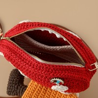 Sac bandoulière en polyester fait main, motif champignon à grosse tête et peau de radis, sac à dos poupée aux grands yeux 22x7x20cm CN
