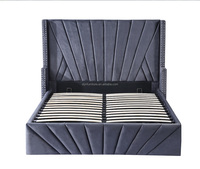 Lit rembourré haut de gamme de designer moderne avec tête de lit capitonnée à volants, lit ottoman avec vérin à gaz et rangement intégré