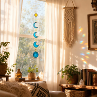 Attrape-soleil personnalisé en vitrail Art Déco fait main, motif croissant de lune et étoile, phases de lune uniques, décoration intérieure