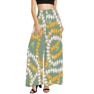 <span class=keywords><strong>Pantaloni</strong></span> Palazzo Stile Hawaii per Donna, Stampa su Richiesta, Vendita all'Ingrosso, <span class=keywords><strong>Pantaloni</strong></span> Casual Elasticizzati e Fluidi - Product Image 3