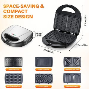 Machine à sandwich 3-en-1 en gros, appareil électrique de petit-déjeuner 750W, gaufrier 3-en-1, presse panini électrique domestique, grille-pain SW001 - Product Image 2