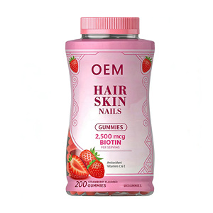 OEM saç cilt çivi Gummies 2500mcg biyotin kollajen Vegan takviyesi çilek lezzet glutensiz şekersiz - Product Image 1