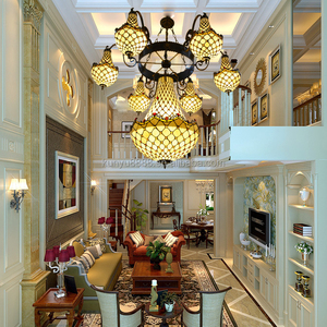 Lustre Tiffany multi-têtes en verre, style vintage, pour hôtel, restaurant, villa, suspension de luxe pour immeuble de grande hauteur - Product Image 4