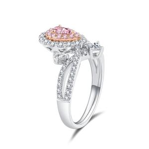 Bague de joaillerie fine, bague en diamant rose, or blanc et rose massif 18 carats, véritable diamant brillant, design pour femmes - Product Image 6
