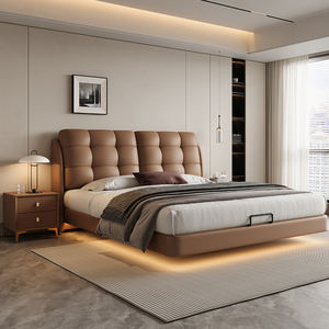 Meubles de chambre à coucher en bois de luxe moderne, lits rembourrés doux, <span class=keywords><strong>lit</strong></span> <span class=keywords><strong>double</strong></span> rembourré de taille standard, suspendu avec éclairage, design dernier cri - Product Image 3