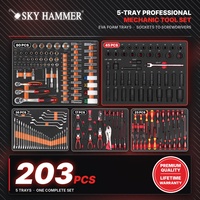 Ensemble d'outils de mécanicien 203 pièces avec 5 plateaux en mousse EVA, clés à douille, douilles à chocs, pinces, tournevis, outils de réparation automobile pour armoire à outils