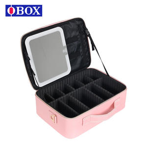 Trousse de maquillage Obox grande capacité rose matelassée avec miroir, sac de rangement de voyage pour femmes - Product Image 4