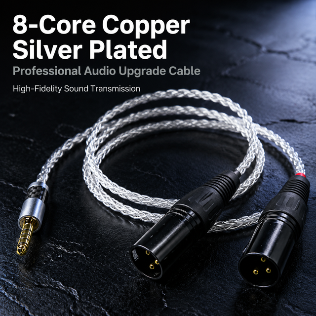 XSSH HiFi 8-Core Copper Silver Plated Earphone Cable, 3.8mm Soft Audio Upgrade Cord for Amplifier DIY