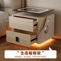 Table de chevet pliable intelligente avec haut-parleur Bluetooth, charge sans fil, éclairage LED sous le plateau, deux tiroirs, chambre à coucher moderne