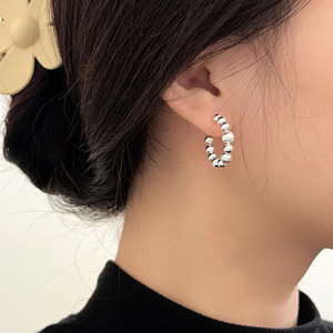 S925 Sterling Silver Hoop <b>Earrings</b> Ball Shape Everyday Wear <b>Fine</b> Jewelry - Product Image 3