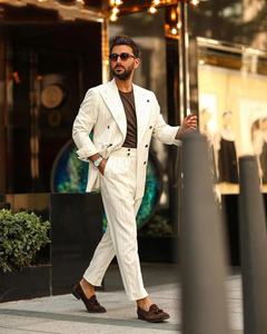 ชุดสูทผู้ชายลายทางสีงาช้างชุดสูท2ชิ้นสำหรับใส่ทำงานพรอมปกมีกระดุมสองแถวเสื้อเบลเซอร์แจ็คเก็ตทักซิโด้เจ้าบ่าว - Product Image 3