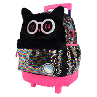 Sac à dos scolaire à roulettes pour enfants, élégant et de qualité, en peluche, avec paillettes, mignon, avec lumières LED