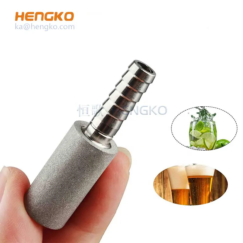 HENGKO Sintered Stainless Steel 0.5 2 Um Sparger Beer Carbonation Stone With D1/2"*H1-7/8 1/4"barb