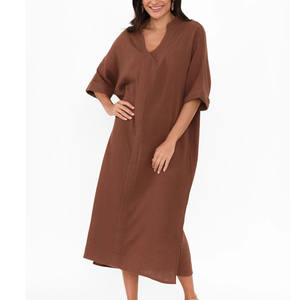 Robe en coton moka pour femmes manches d'été chemise de nuit solide impression numérique personnalisation en gros robe en tissu de fromage à vendre - Product Image 1