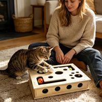 Boîte de jeu labyrinthe en bois pour chat, jeu de puzzle interactif avec balle, jouet d'intérieur pour l'auto-entretenement, soulage l'ennui et le stress