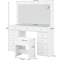 Table de maquillage personnalisée en gros avec 12 lumières LED, 11 tiroirs et chaise – Ensemble coiffeuse