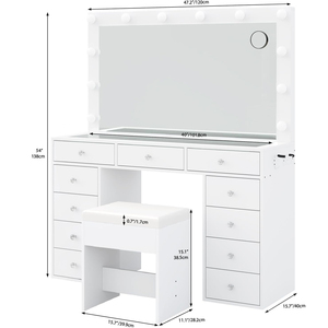 Customized Wholesale 12 LED Lights <strong>Makeup</strong> <strong>Table</strong> with 11 Drawers <strong>Dressing</strong> <strong>Table</strong> with Chair Vanity <strong>Table</strong> Set - Product Image 2
