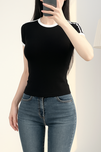 2025 Sportwear Logo personnalisé T-Shirt en coton coupe ajustée avec rayures sur les manches col rond respirant en gros Sport Style - Product Image 5