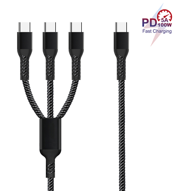 For Hot Selling Durable 3 1 Nylon Braided Data Cable Fast Charging 100W High Power Type-C for IOS Computer Pure Copper