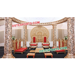Boda dorado tallado estilo abierto Mandap boda FRP pilares dorados al aire libre Mandap matrimonio indio redondo Durable Mandap Set EE. UU. - Product Image 1