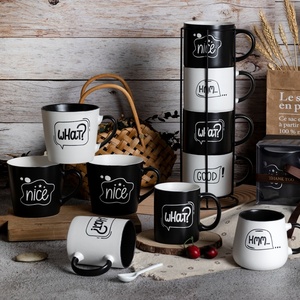 Tazze Creative in ceramica opaca per uso quotidiano interno ed <span class=keywords><strong>esterno</strong></span> doppio colore glassa testo stampato caffè e <span class=keywords><strong>set</strong></span> da tè - Product Image 1