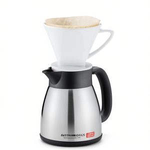 Cafetera de goteo con gotero de cerámica blanca y jarra térmica de acero inoxidable para preparar café en casa - Product Image 2