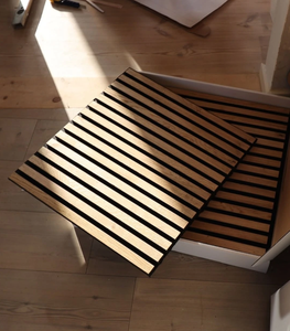 Panneaux acoustiques insonorisants en placage de bois, MDF haute densité, lattes en fibre de polyester, design 3D pour appartement, conception graphique - Product Image 1