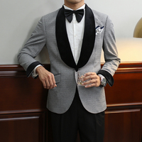 Costume de smoking pour homme sur mesure en velours noir à micro-œillets, revers châle, un bouton, coupe ajustée, pour dîner formel, blazer de mariage ou de fête