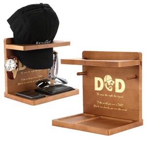Wooden Hat <b>Rack</b> With Key Holder Solid <b>Wood</b> <b>Storage</b> Stand Multipurpose Desktop Organizer For Bedroom Living Room - Product Image 3