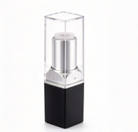 Tube de baume à lèvres carré personnalisable, conteneur vide pour rouge à lèvres, base noire mate, dessus argenté, emballage cosmétique pour stick de baume à lèvres