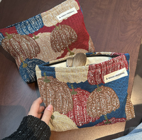 Pochette de toilette portable en toile contrastante à imprimé léopard, tricotée et sérigraphiée, pour rangement de produits de soin Joker