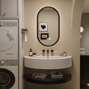 Waterproof Curved <b>Wall</b>-Mounted Bathroom Cabinet with LED Light <b>Mirror</b> - Product Image 4